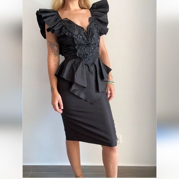 Vintage 80s Climax David Howard Karen Okada Black Sequin Prom Formal Dress Gown. - Picture 14 of 17